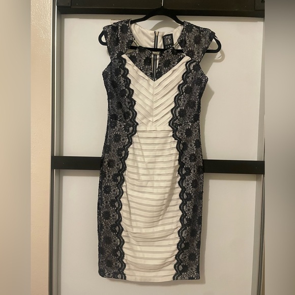 Jax Black and White Floral Lace Midi Dress - Picture 1 of 3
